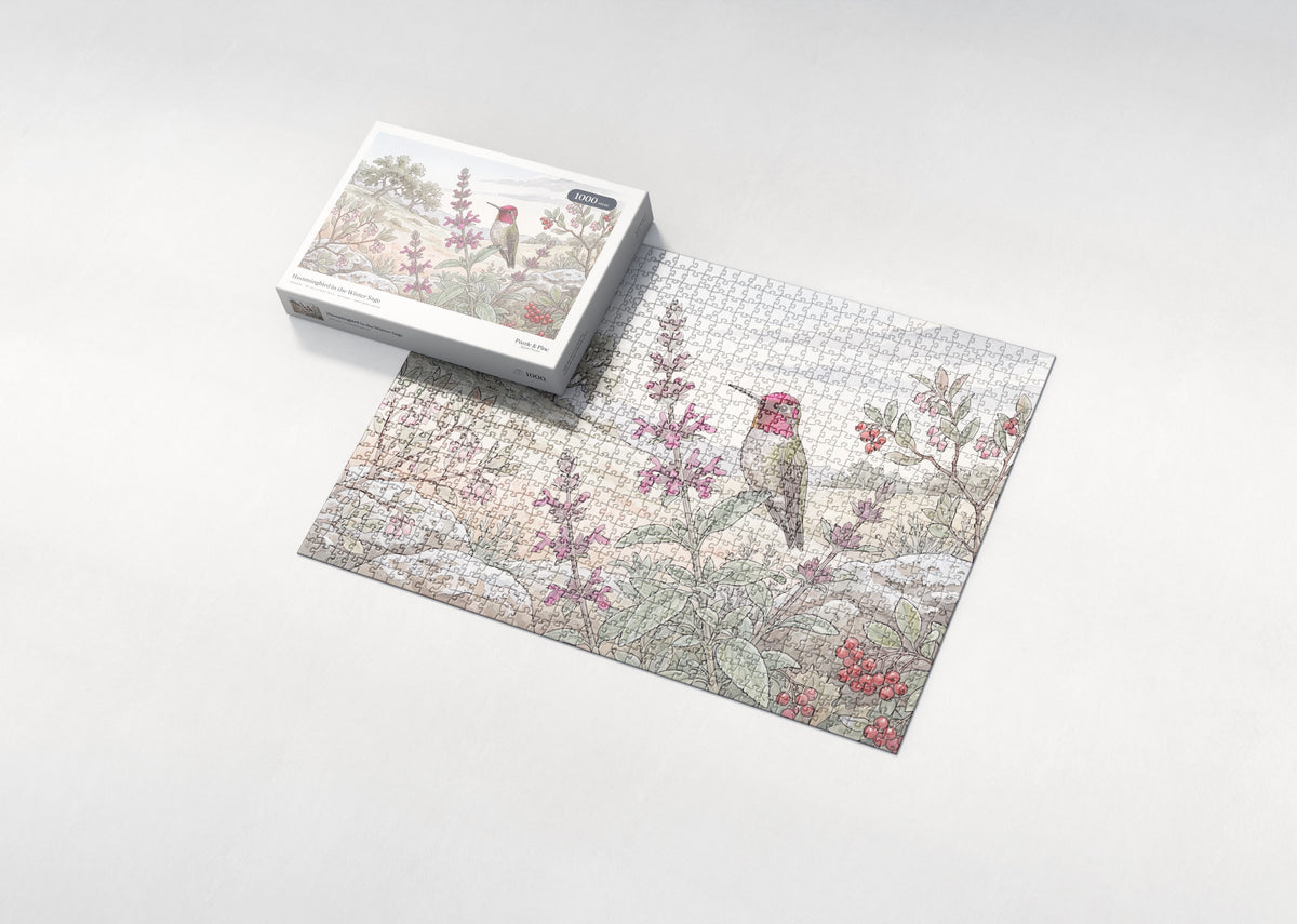 Hummingbird in the Winter Sage jigsaw puzzle - box and puzzle