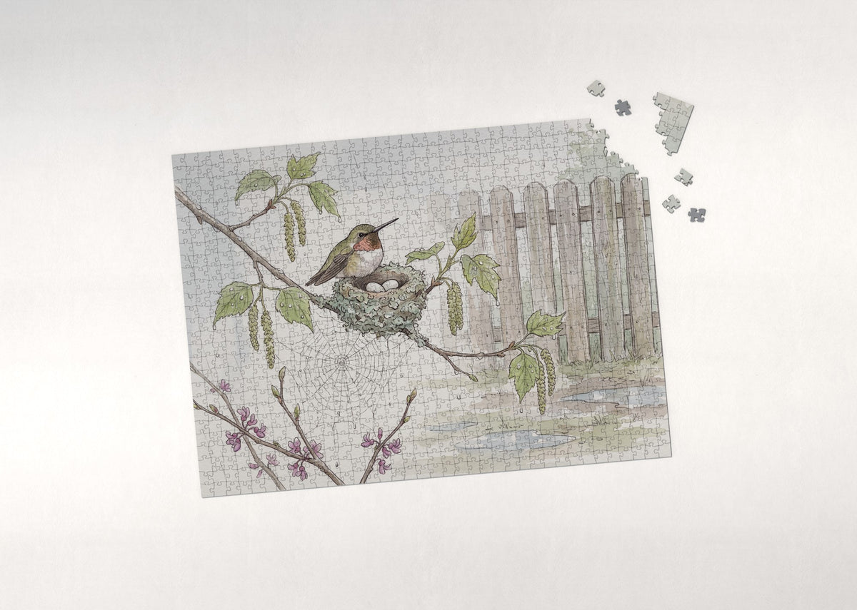 Hummingbird Nest in the Spring Rain jigsaw puzzle - puzzle with loose pieces