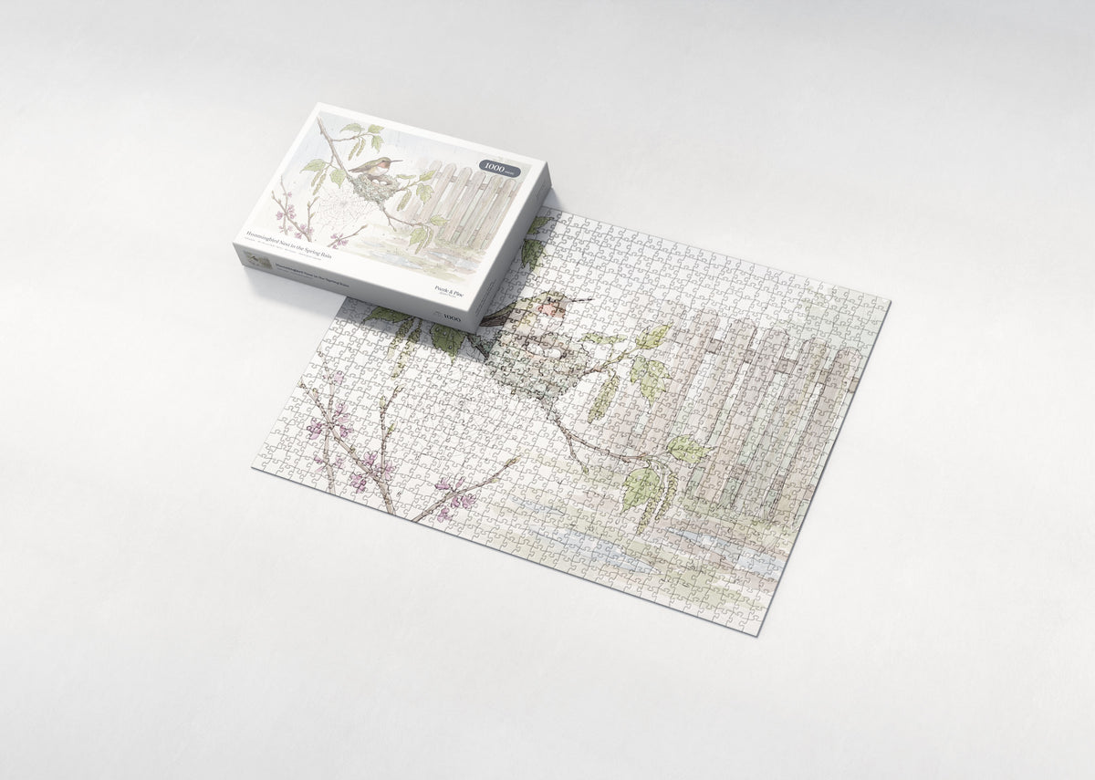 Hummingbird Nest in the Spring Rain jigsaw puzzle - box and puzzle