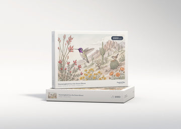 Hummingbird Over the Desert Bloom jigsaw puzzle - gift box