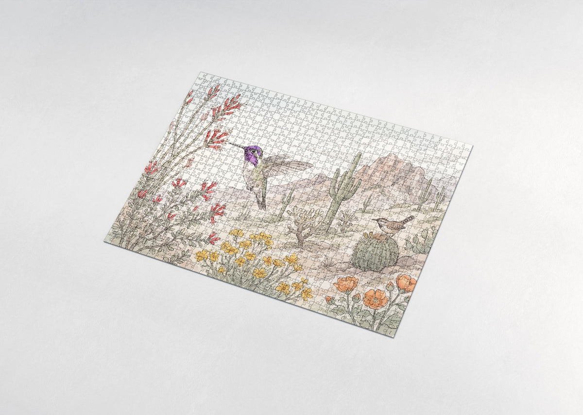 Hummingbird Over the Desert Bloom jigsaw puzzle - assembled puzzle