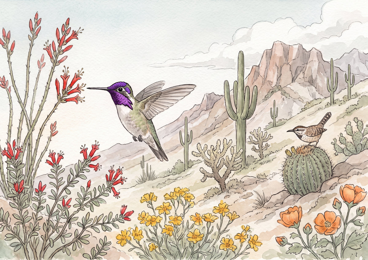 Hummingbird Over the Desert Bloom jigsaw puzzle