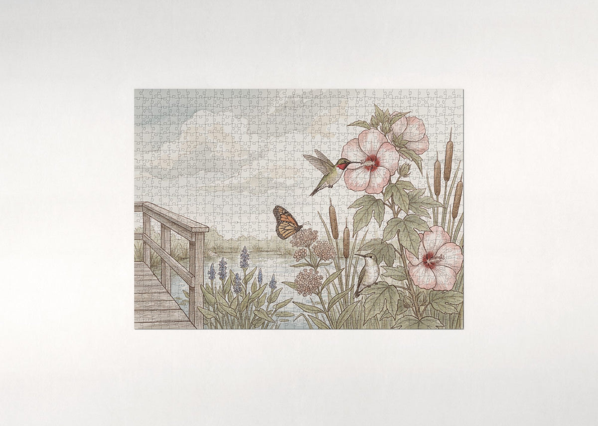 Hummingbirds Among the Hibiscus jigsaw puzzle - flat puzzle