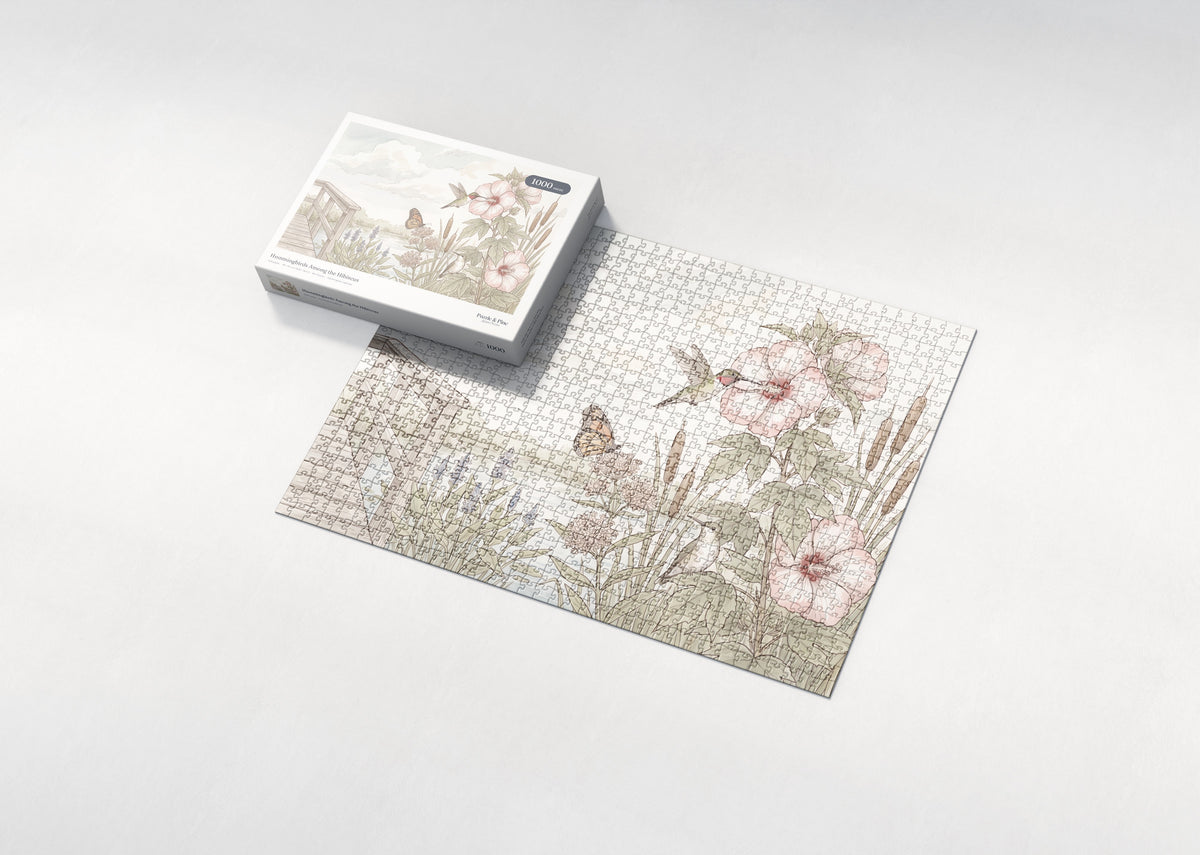Hummingbirds Among the Hibiscus jigsaw puzzle - box and puzzle
