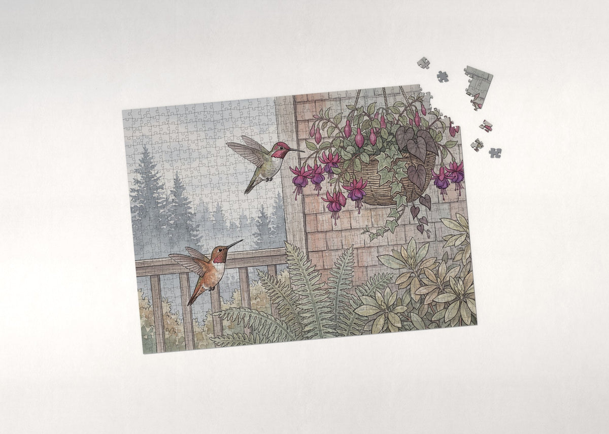 Hummingbirds and Fuchsia Blossoms jigsaw puzzle - puzzle with loose pieces