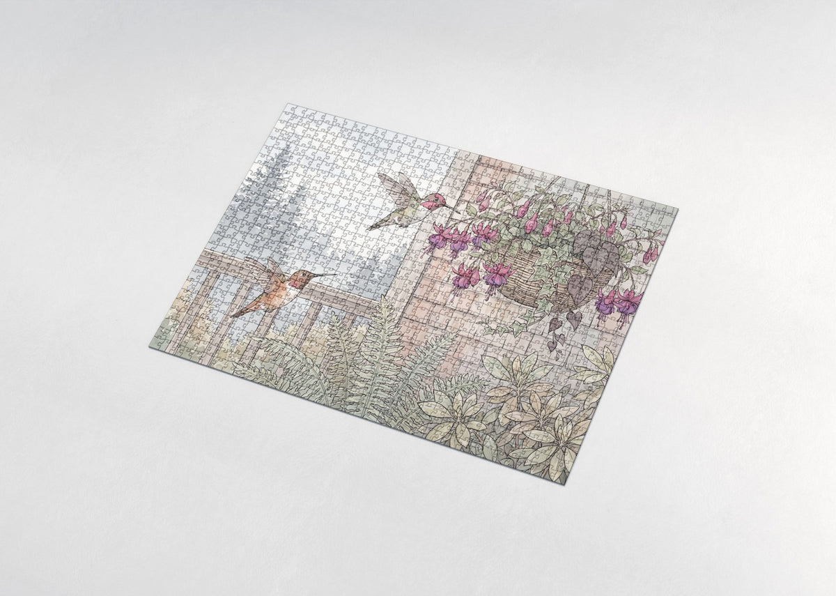 Hummingbirds and Fuchsia Blossoms jigsaw puzzle - assembled puzzle