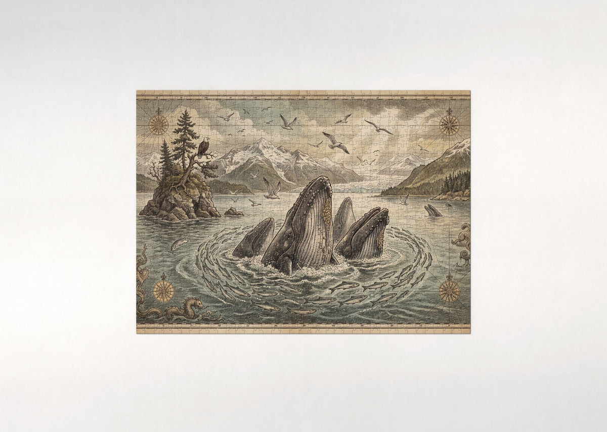 Humpbacks Bubble Net Feeding jigsaw puzzle - flat puzzle