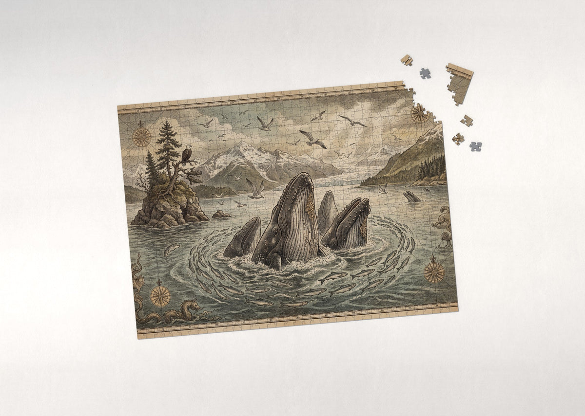 Humpbacks Bubble Net Feeding jigsaw puzzle - puzzle with loose pieces