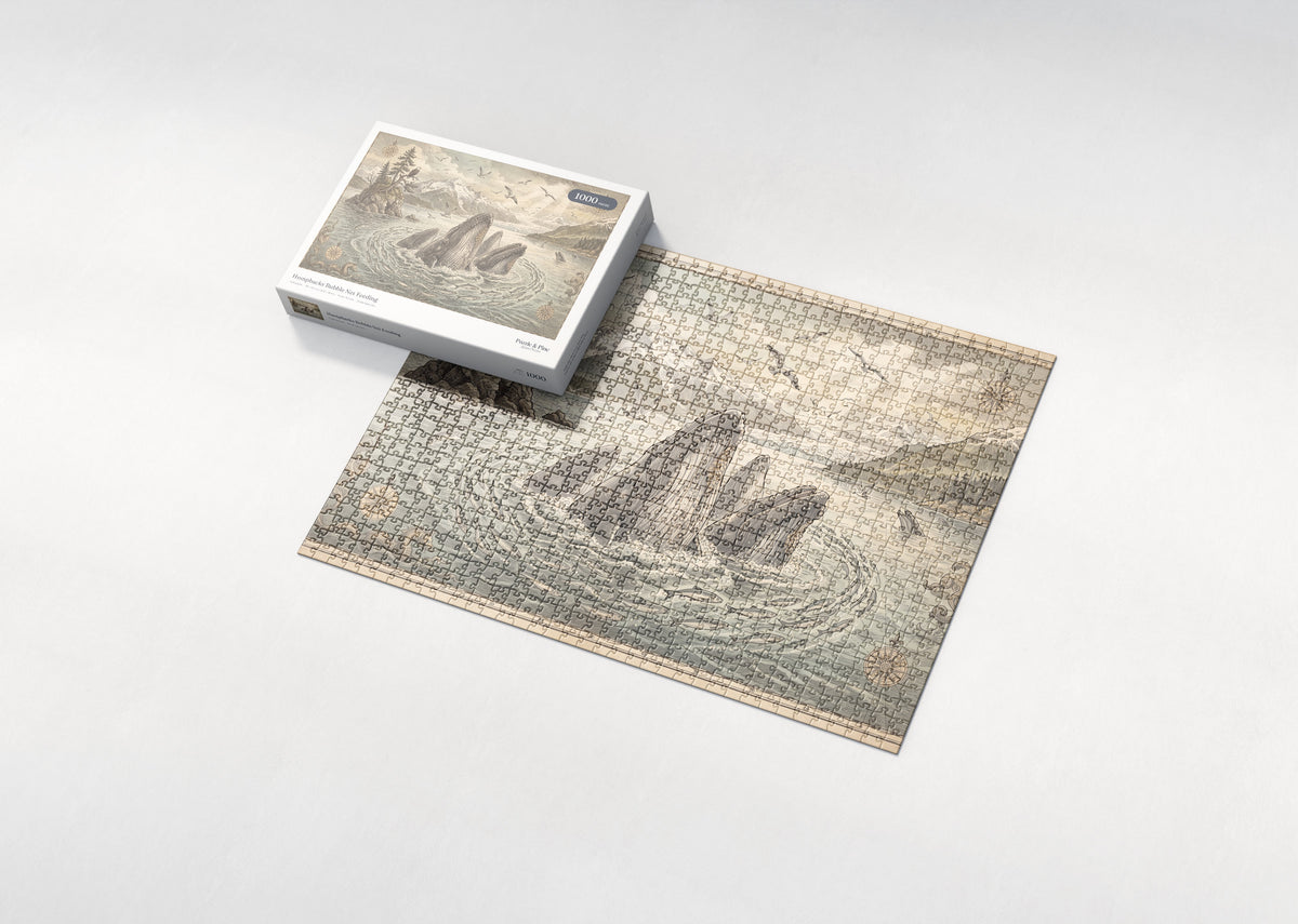 Humpbacks Bubble Net Feeding jigsaw puzzle - box and puzzle