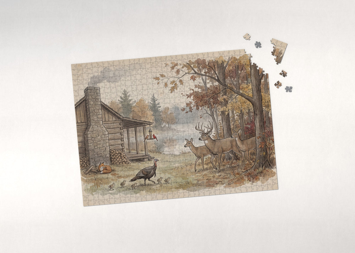 Hunting Lodge Wildlife Scene jigsaw puzzle - puzzle with loose pieces
