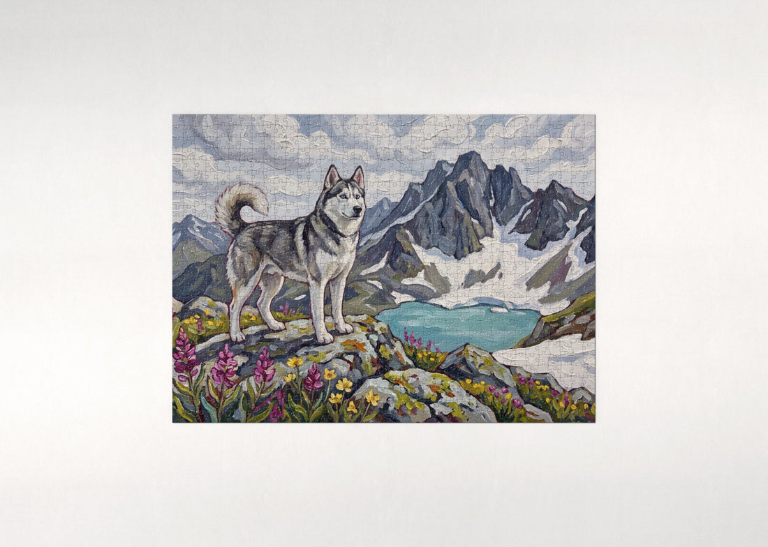 Husky at the Alpine Summit jigsaw puzzle - gift box