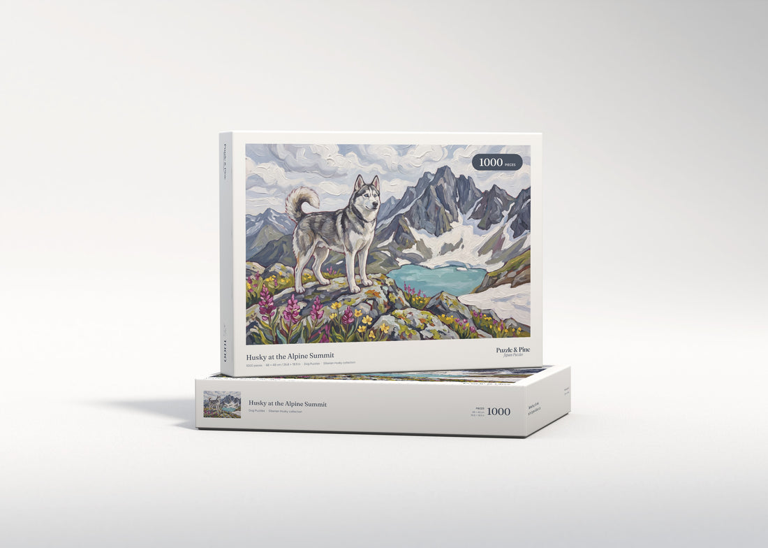 Husky at the Alpine Summit jigsaw puzzle - gift box