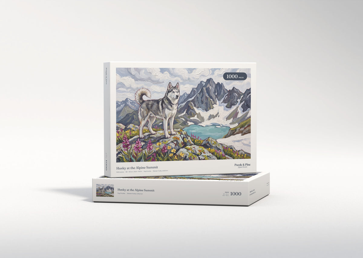 Husky at the Alpine Summit jigsaw puzzle - gift box