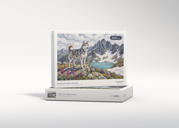Husky at the Alpine Summit jigsaw puzzle - gift box