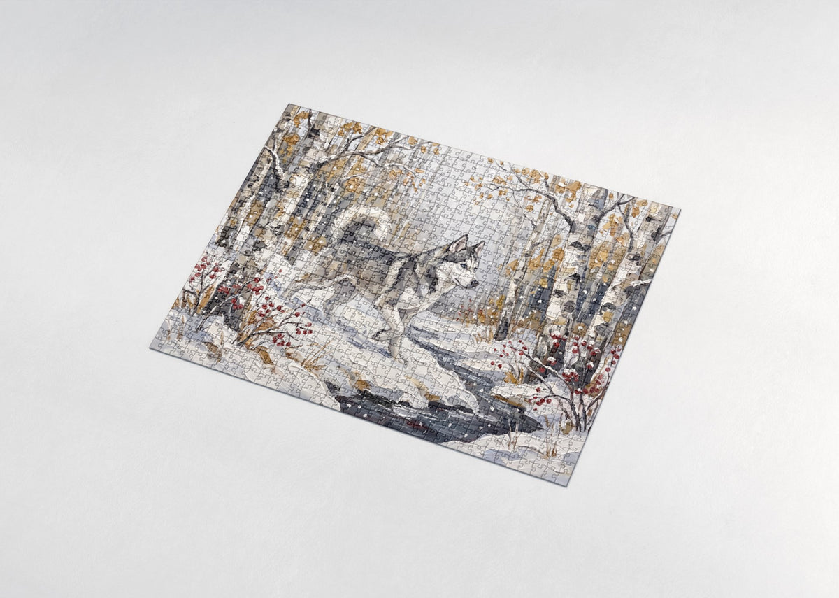 Husky in the Birch Forest First Snow jigsaw puzzle - assembled puzzle