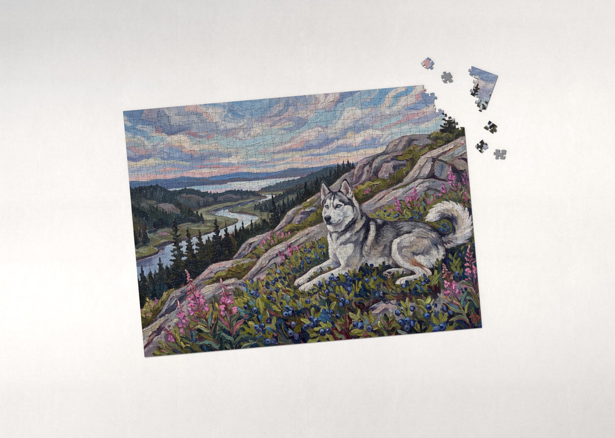 Husky on Blueberry Hill in Summer jigsaw puzzle - puzzle with loose pieces