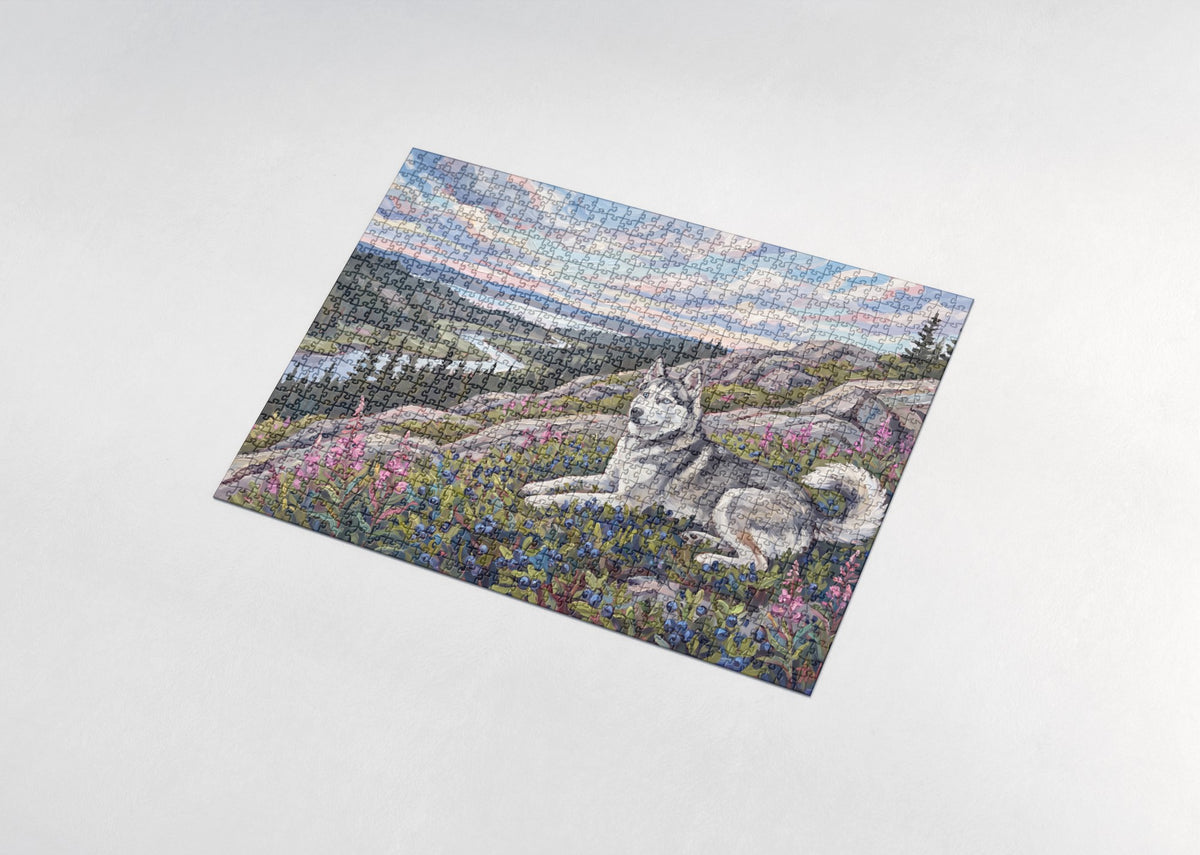 Husky on Blueberry Hill in Summer jigsaw puzzle - assembled puzzle