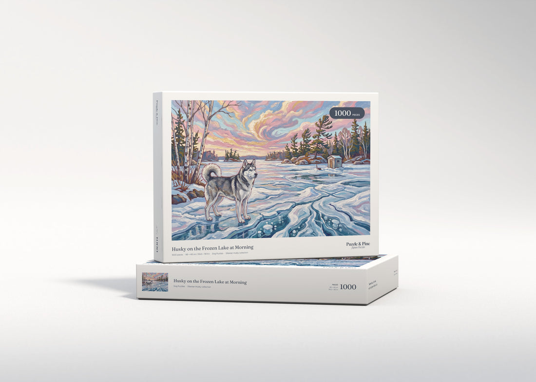 Husky on the Frozen Lake at Morning jigsaw puzzle - gift box