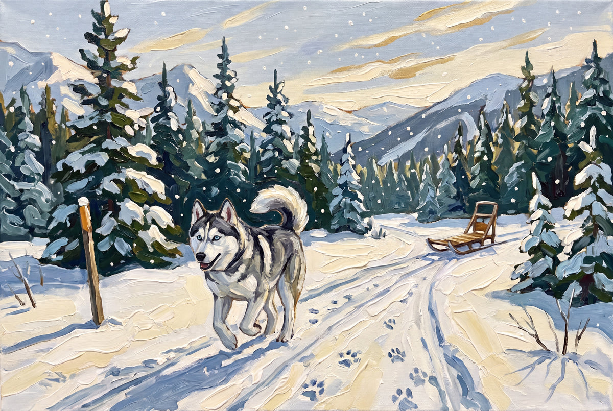 Husky on the Sled Trail Through the Pines jigsaw puzzle