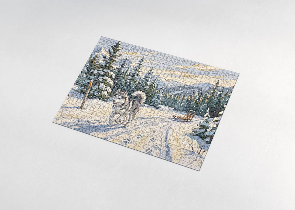 Husky on the Sled Trail Through the Pines jigsaw puzzle - assembled puzzle