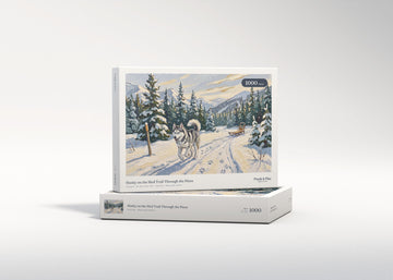 Husky on the Sled Trail Through the Pines jigsaw puzzle - gift box