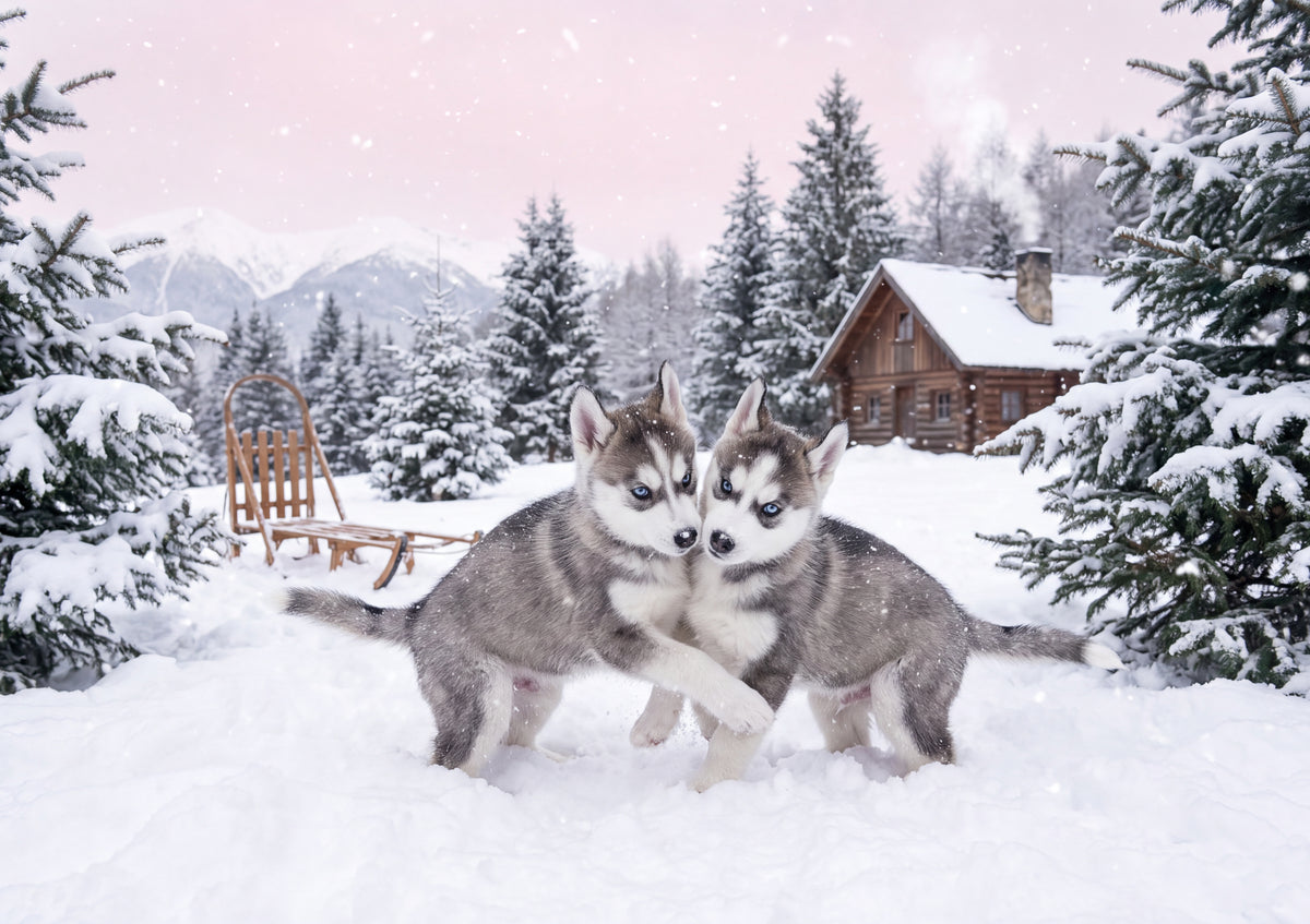 Husky Puppies in the First Snow jigsaw puzzle