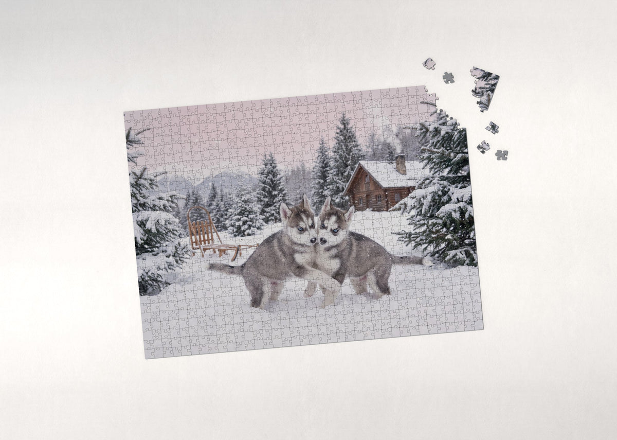 Husky Puppies in the First Snow jigsaw puzzle - puzzle with loose pieces