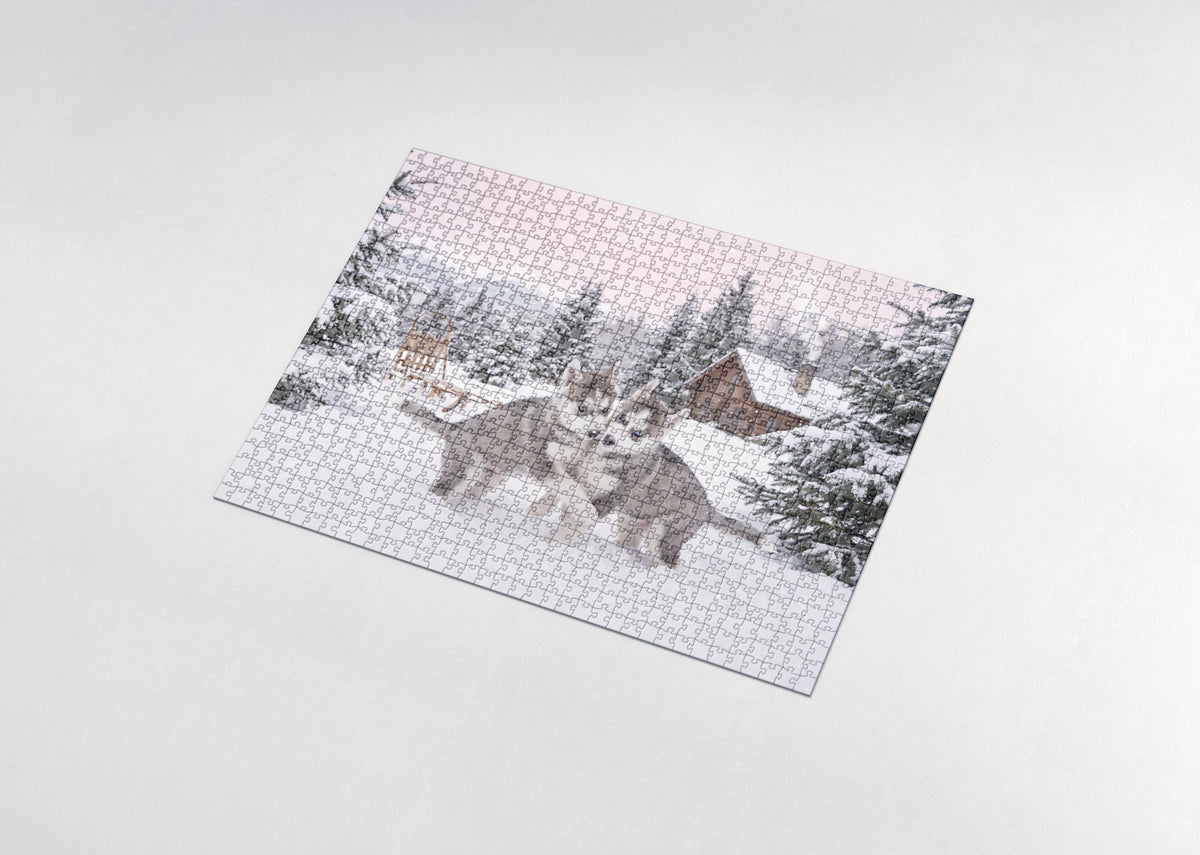 Husky Puppies in the First Snow jigsaw puzzle - assembled puzzle