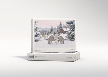Husky Puppies in the First Snow jigsaw puzzle - gift box