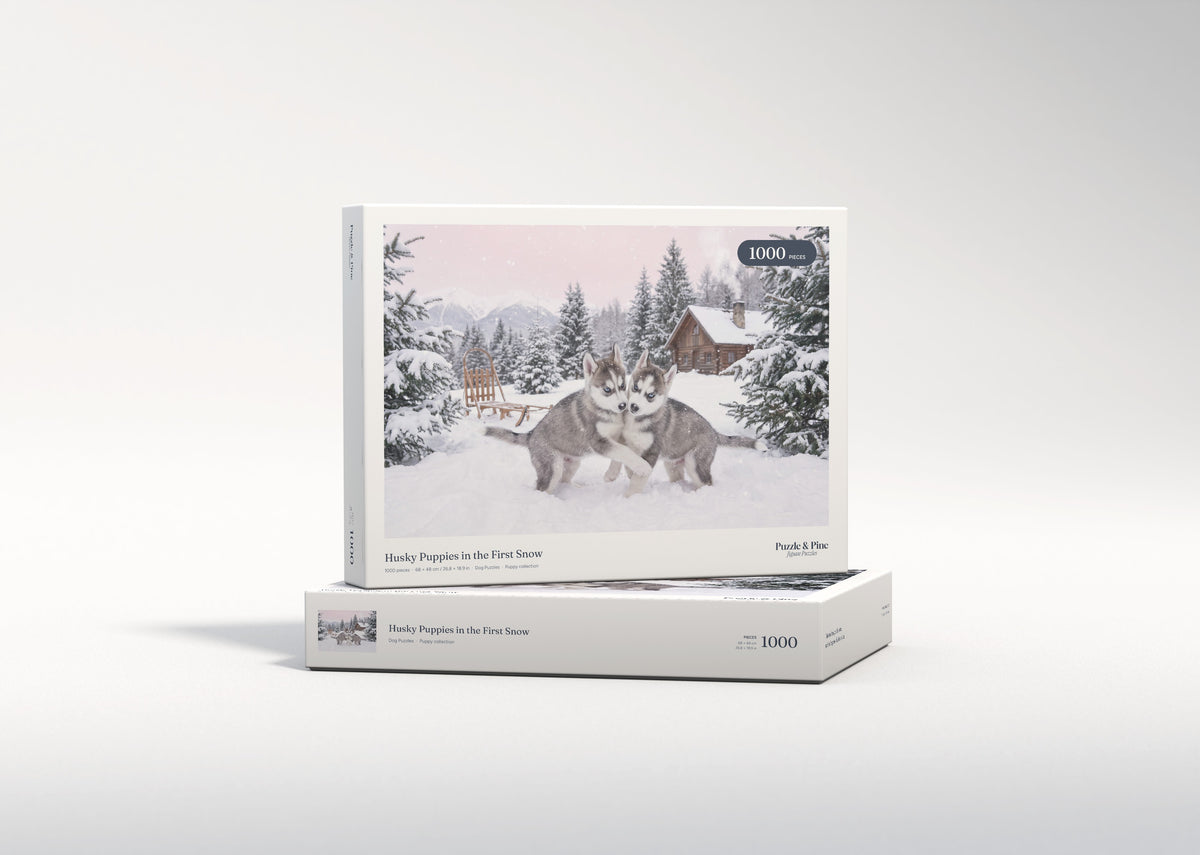 Husky Puppies in the First Snow jigsaw puzzle - gift box
