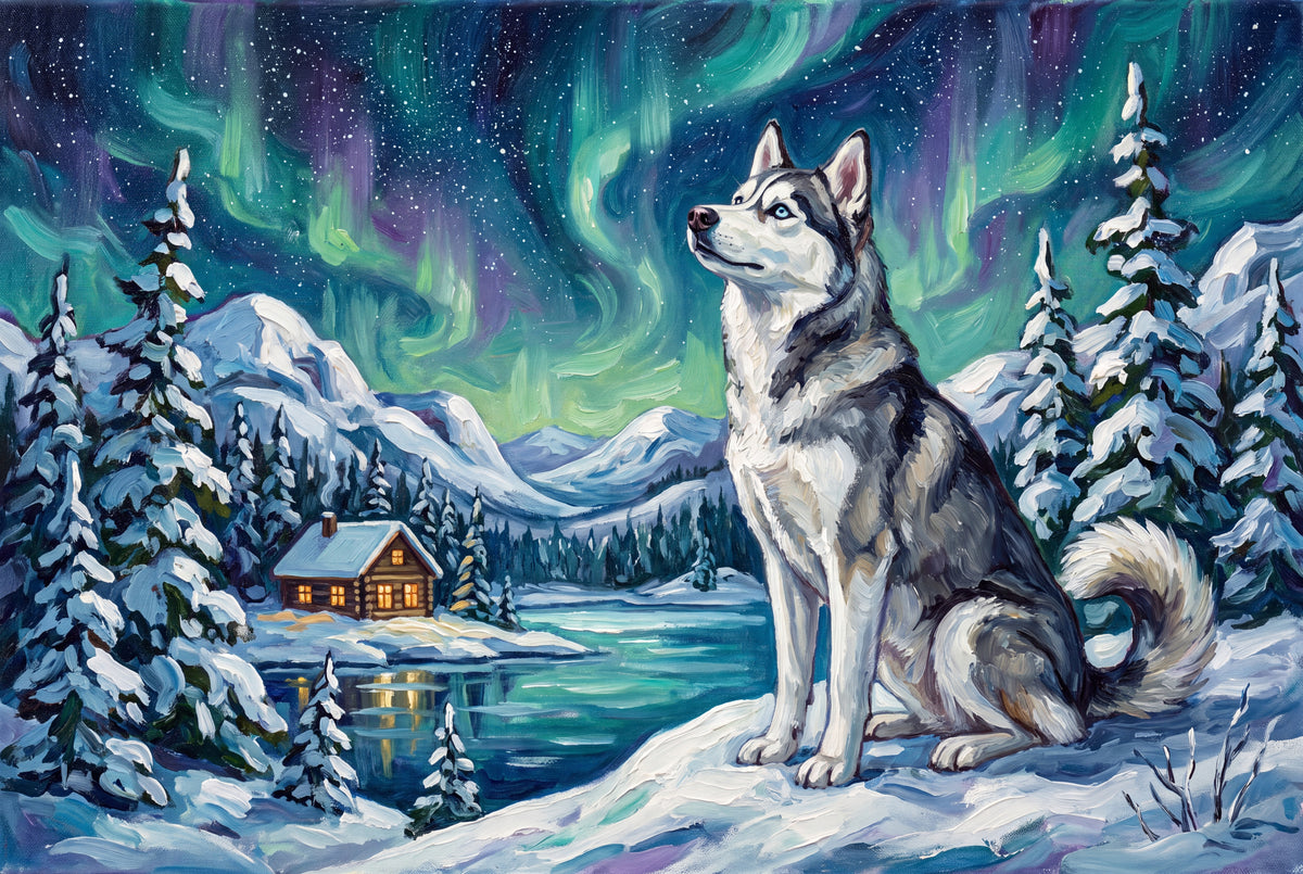 Husky Under the Northern Lights jigsaw puzzle