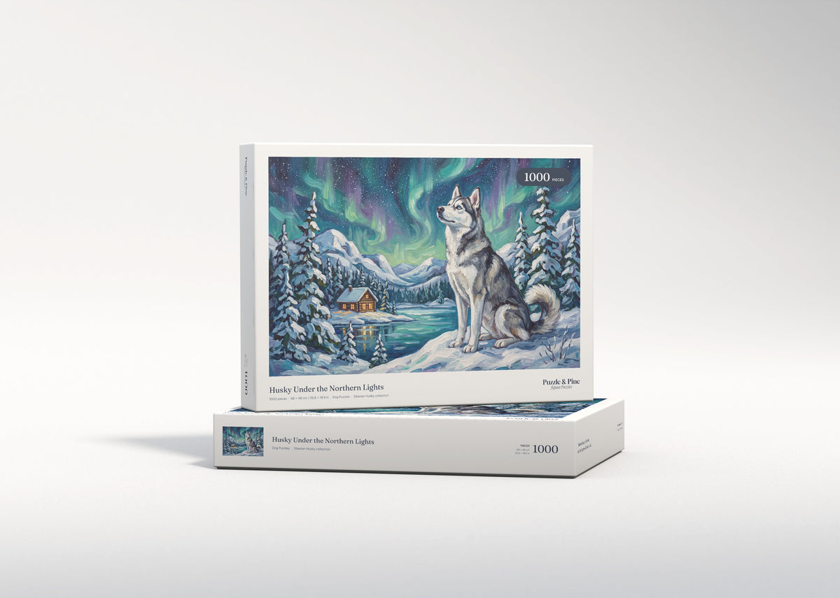 Husky Under the Northern Lights jigsaw puzzle - gift box