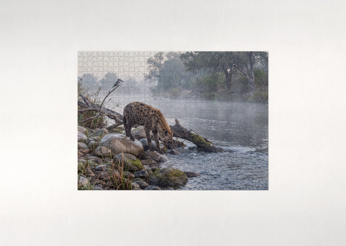 Hyena at the Riverbank Rocks jigsaw puzzle - flat puzzle