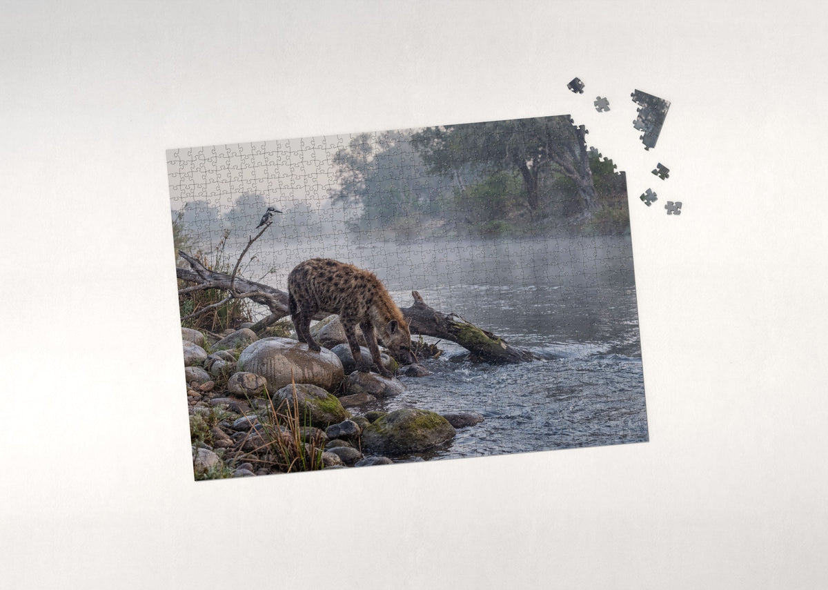 Hyena at the Riverbank Rocks jigsaw puzzle - puzzle with loose pieces