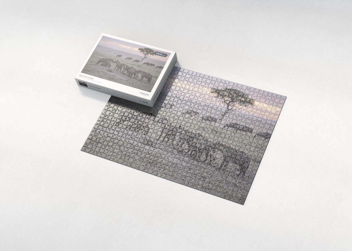 Hyena Clan at Dusk jigsaw puzzle - box and puzzle