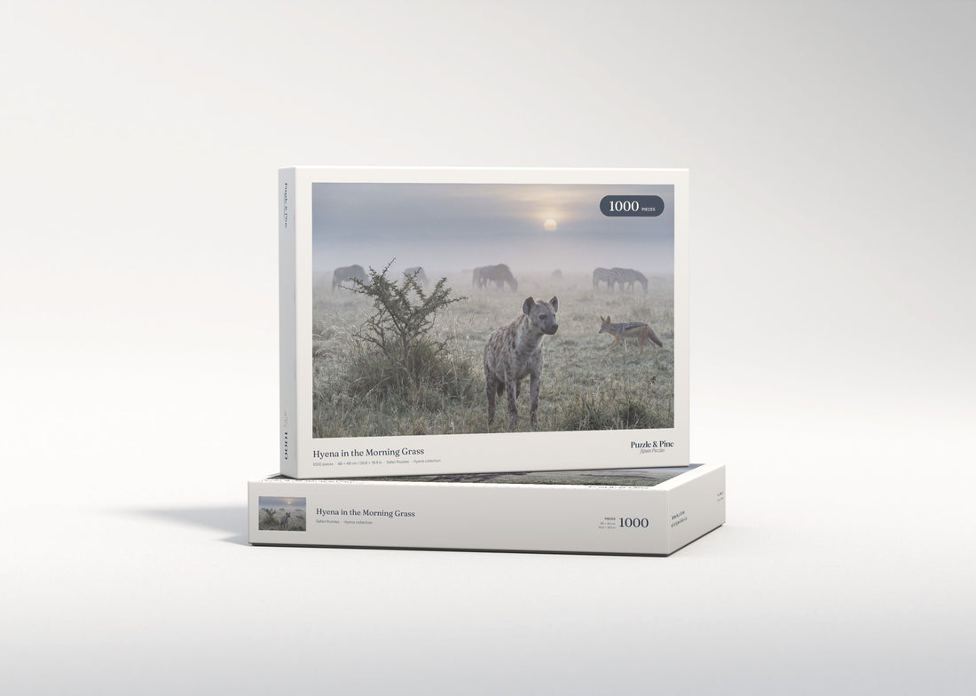 Hyena in the Morning Grass jigsaw puzzle - gift box