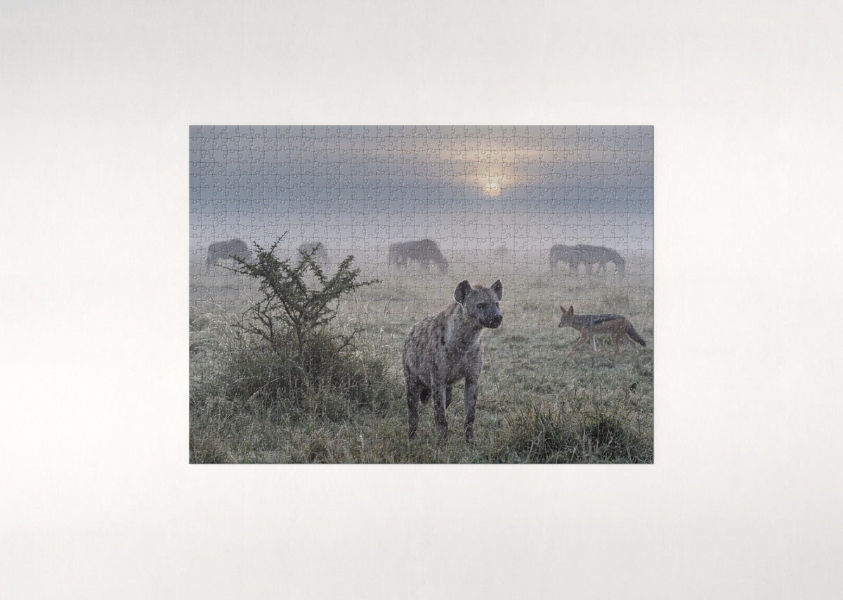 Hyena in the Morning Grass jigsaw puzzle - flat puzzle