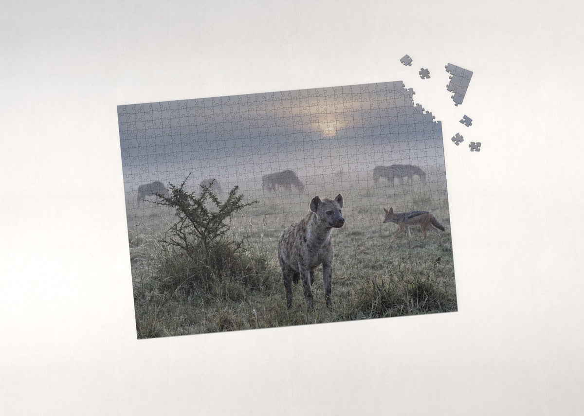 Hyena in the Morning Grass jigsaw puzzle - puzzle with loose pieces