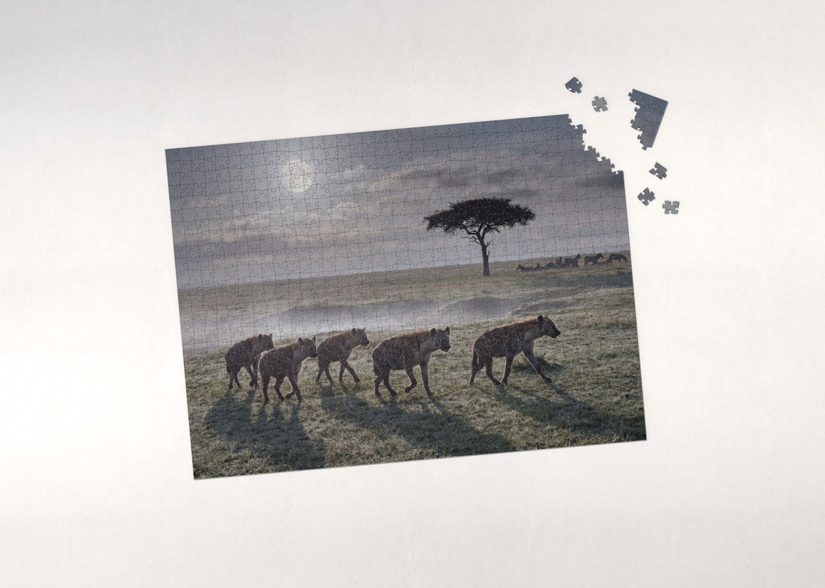 Hyena Pack on the Night Plains jigsaw puzzle - puzzle with loose pieces