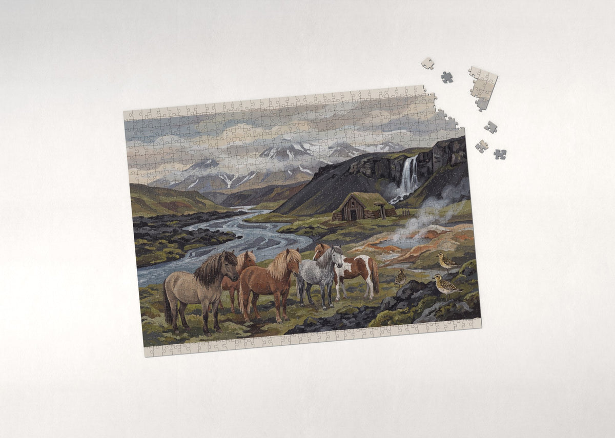 Icelandic Horses in the Volcanic Valley jigsaw puzzle - puzzle with loose pieces
