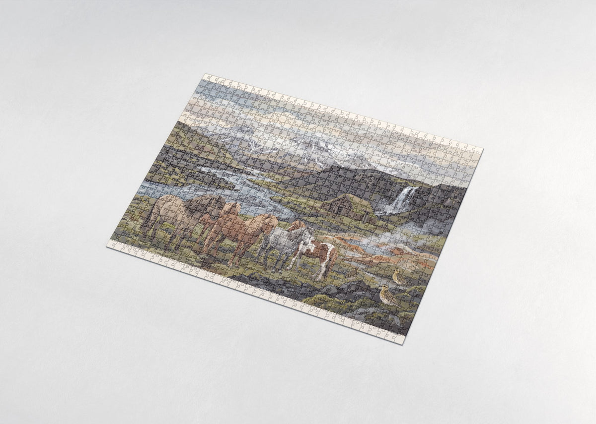 Icelandic Horses in the Volcanic Valley jigsaw puzzle - assembled puzzle