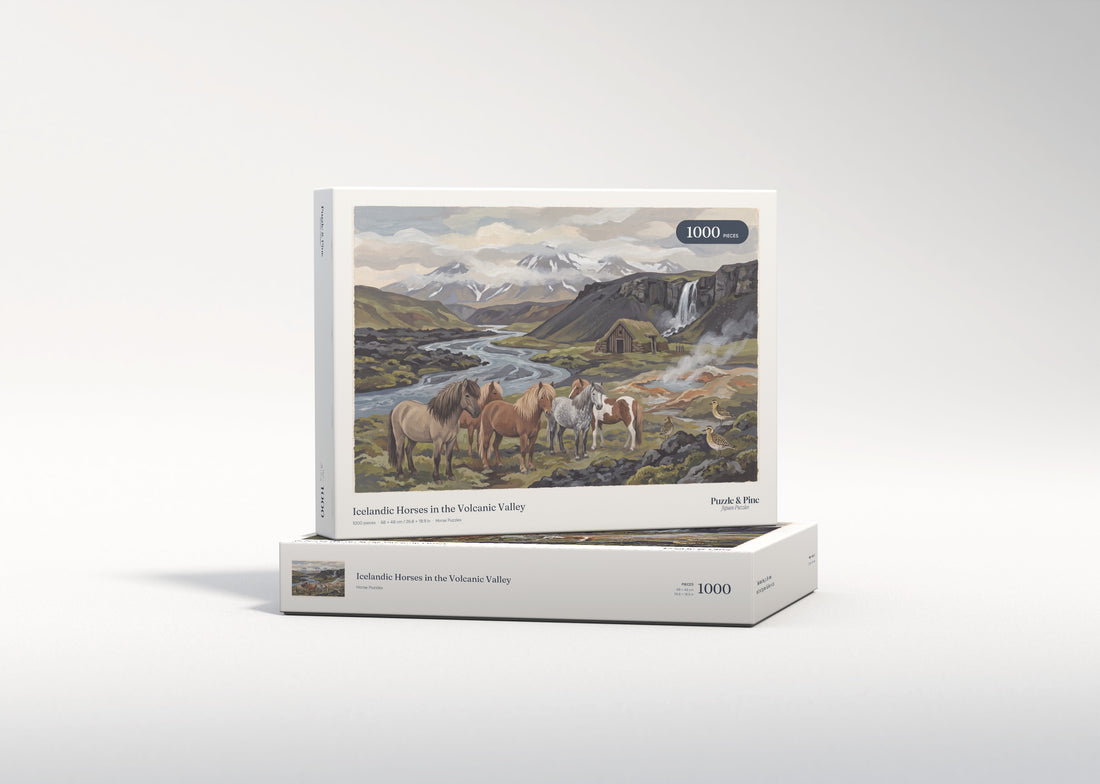 Icelandic Horses in the Volcanic Valley jigsaw puzzle - gift box