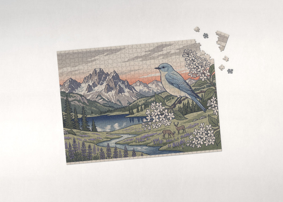 Idaho State Bird and Flower: Mountain Bluebird and Syringa jigsaw puzzle - puzzle with loose pieces