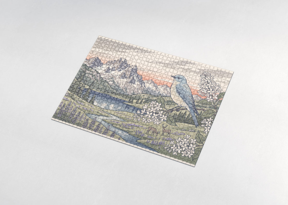 Idaho State Bird and Flower: Mountain Bluebird and Syringa jigsaw puzzle - assembled puzzle