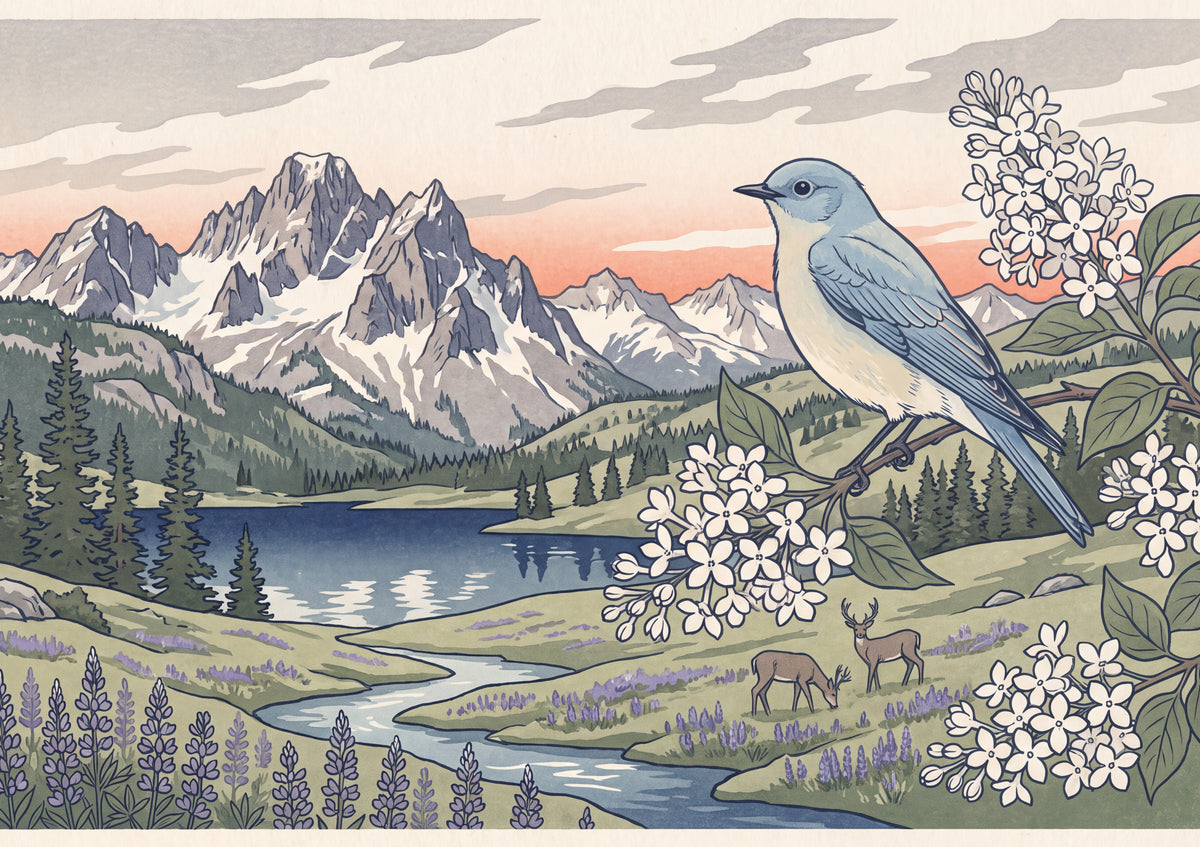 Idaho State Bird and Flower: Mountain Bluebird and Syringa jigsaw puzzle