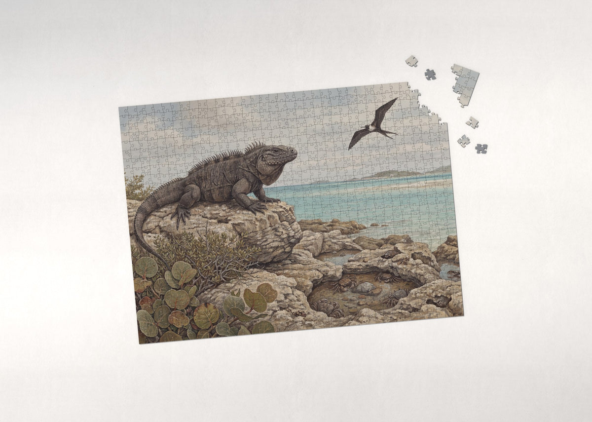 Iguana on the Beach Rocks jigsaw puzzle - puzzle with loose pieces