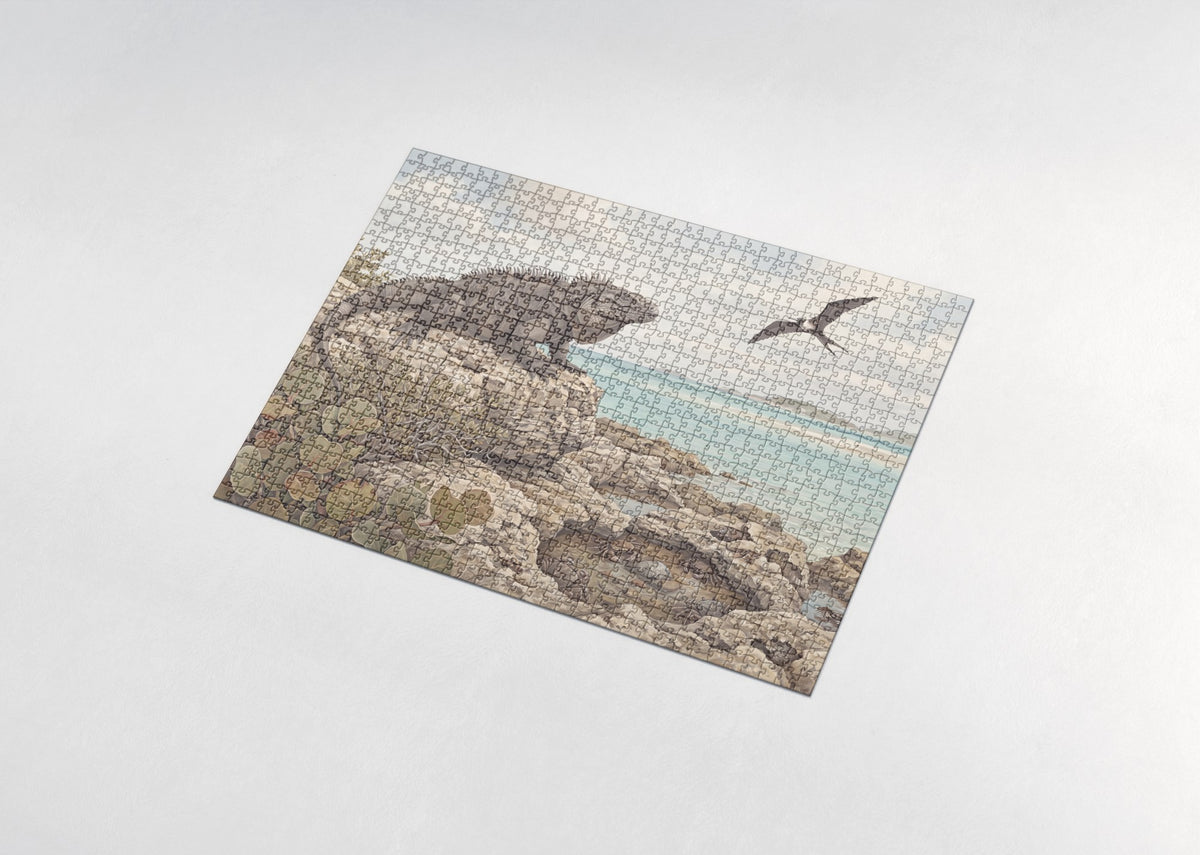 Iguana on the Beach Rocks jigsaw puzzle - assembled puzzle