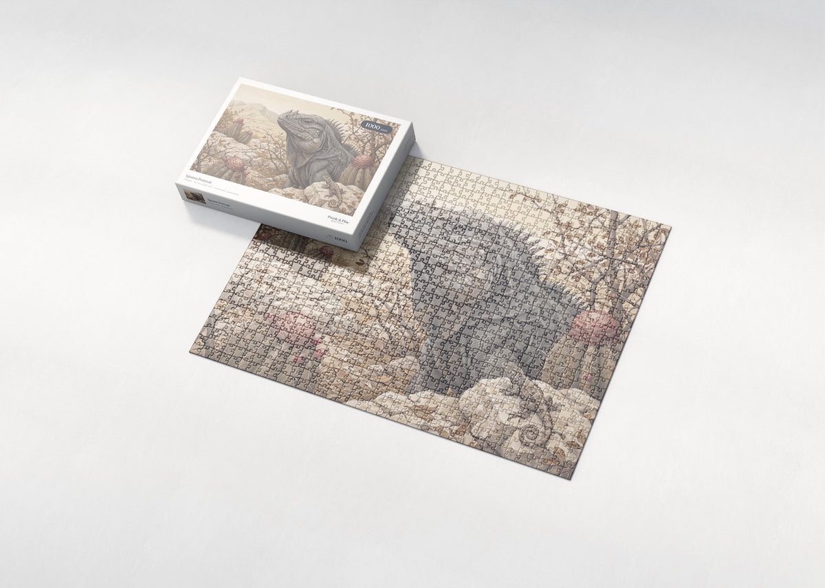 Iguana Portrait jigsaw puzzle - box and puzzle