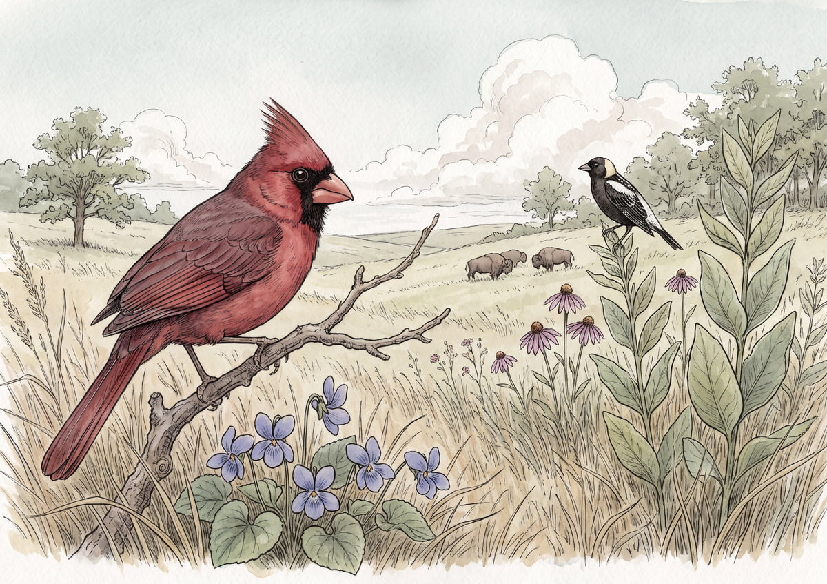 Illinois State Bird and Flower: Northern Cardinal and Violet jigsaw puzzle