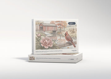 Indiana State Bird and Flower: Northern Cardinal and Peony jigsaw puzzle - gift box